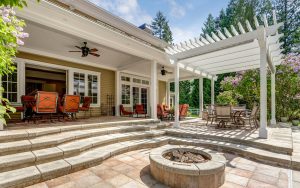 Lovely Outdoor Deck Patio Space With White Dining Pergola